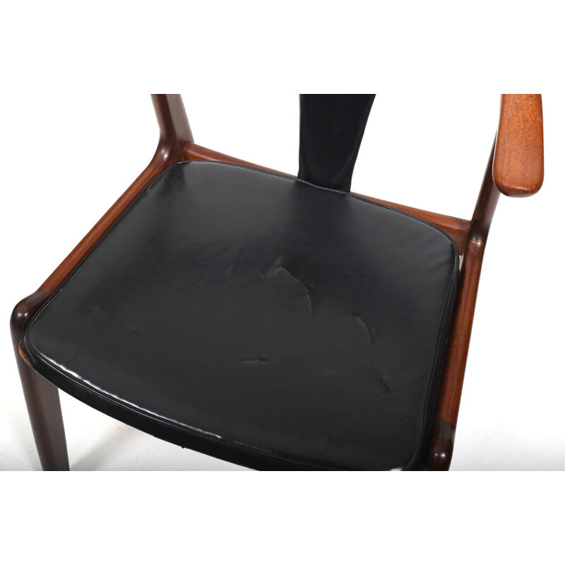 Danish vintage cow horn armchair in teak and leather by H.P. Hansen, 1960s