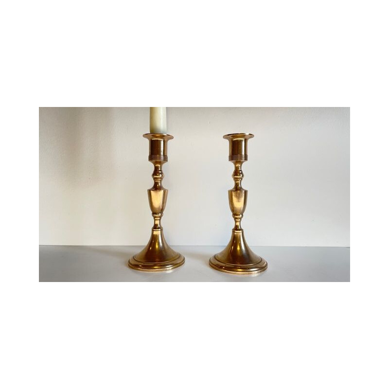 Pair of vintage Scandinavian pink brass candle holders by Scandia Malm, Sweden