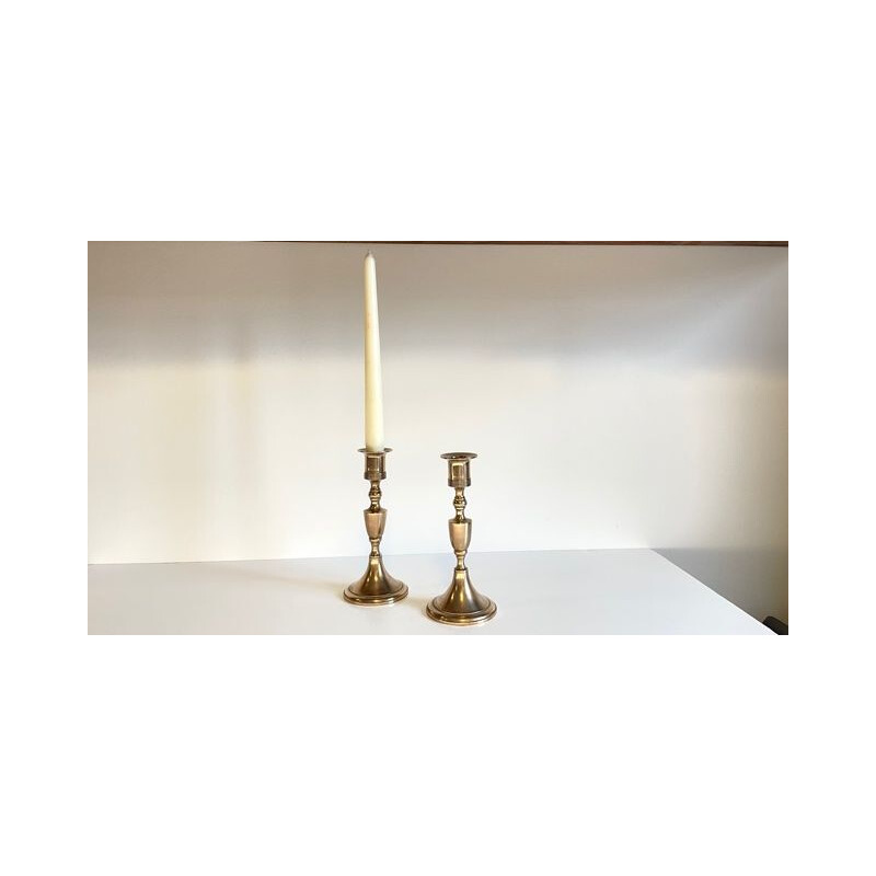 Pair of vintage Scandinavian pink brass candle holders by Scandia Malm, Sweden