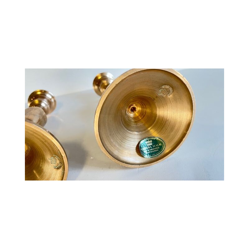 Pair of vintage Scandinavian pink brass candle holders by Scandia Malm, Sweden