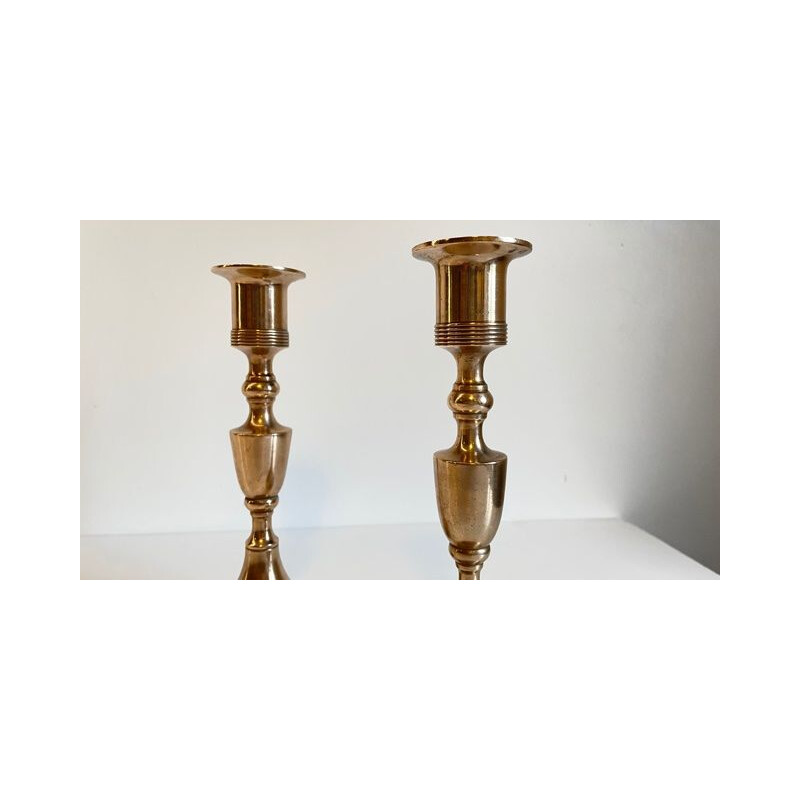 Pair of vintage Scandinavian pink brass candle holders by Scandia Malm, Sweden