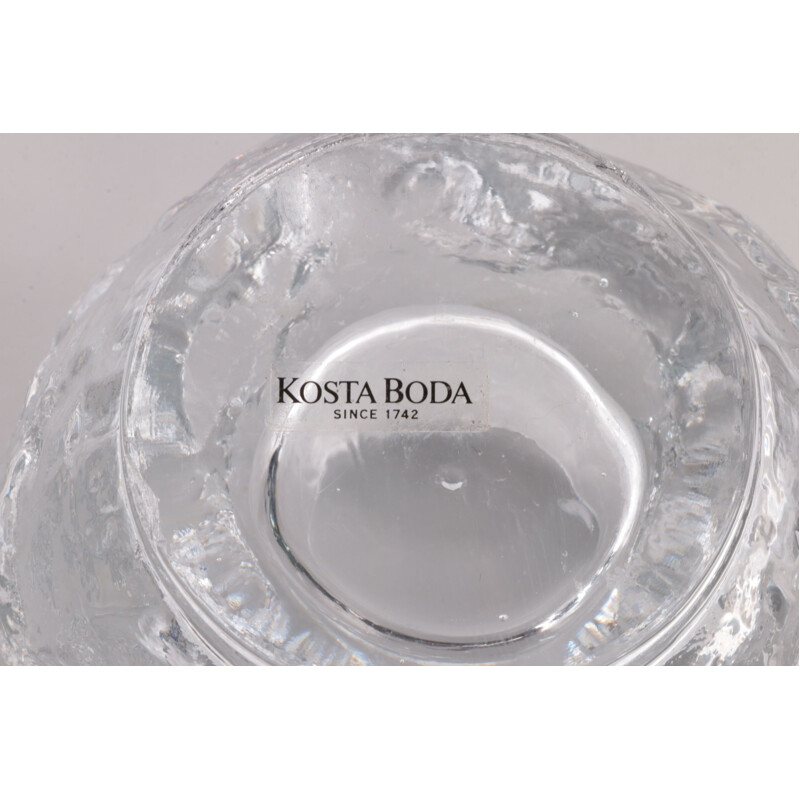 Paire de bougeoirs vintage "Snowball" en verre de Kosta Boda