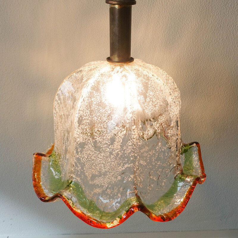 Vintage Murano glass flower pendant lamp by Carlo Nason for Mazzega, 1970s