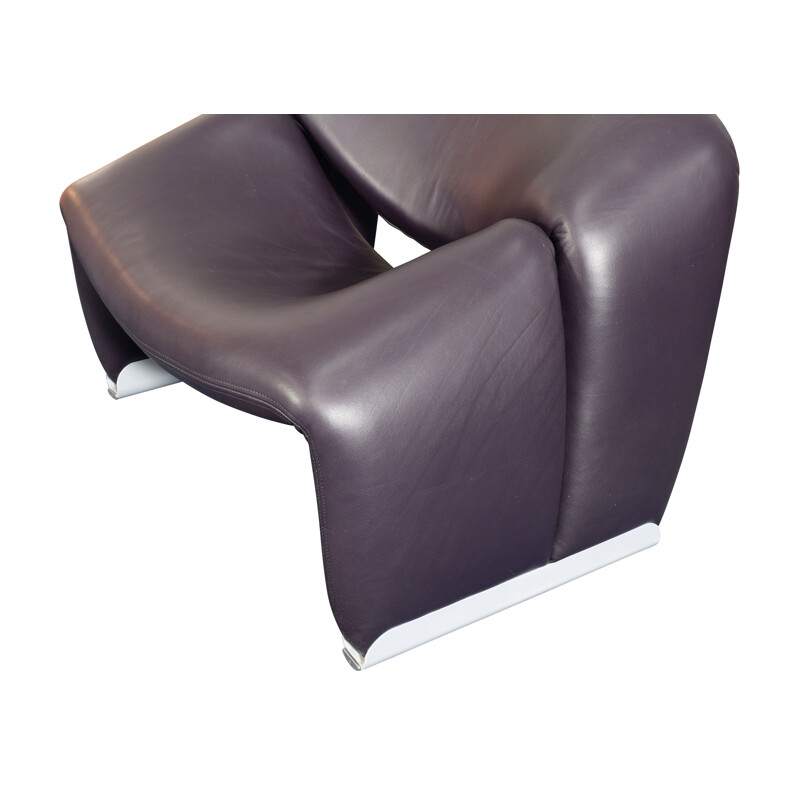 Vintage F598 Groovy armchair in Purple Leather by Pierre Paulin for Artifort, Netherlands 1972