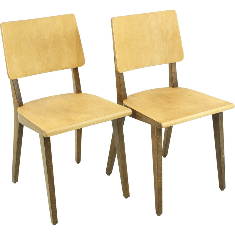 Pair of Horgen Glarus dining chairs in beech plywood - 1960s