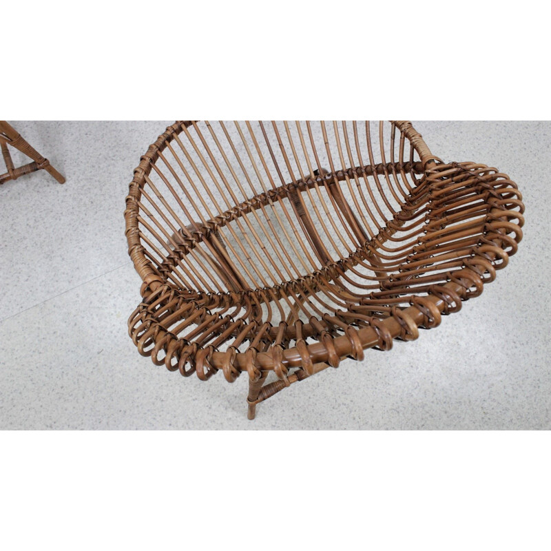 Set of 4 vintage rattan armchairs by Franco Albini, Italy 1950s