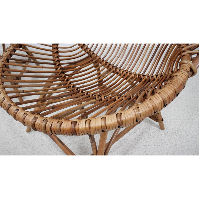 Set of 4 vintage rattan armchairs by Franco Albini, Italy 1950s