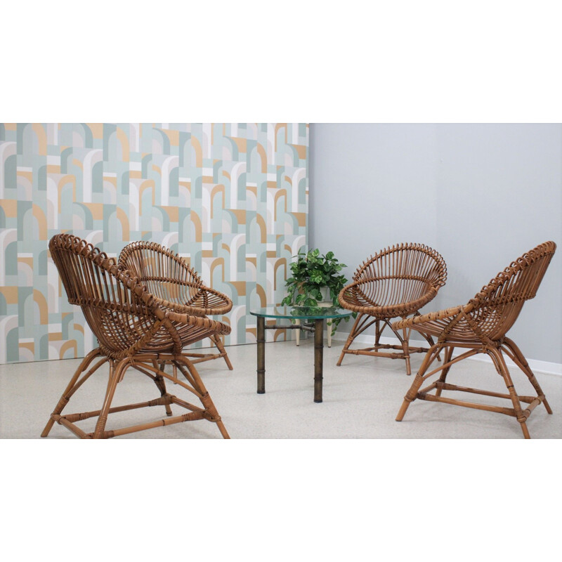 Set di 4 poltrone vintage in rattan di Franco Albini, Italia 1950