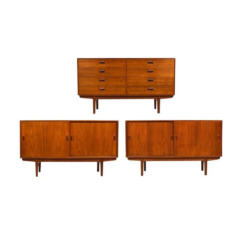 Set of 3 vintage teak sideboards by Børge Mogensen for Søborg Møbelfabrik, Denmark 1950