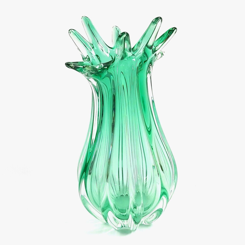 Vase vintage en verre de Murano torsadé de Seguso, Italie 1960