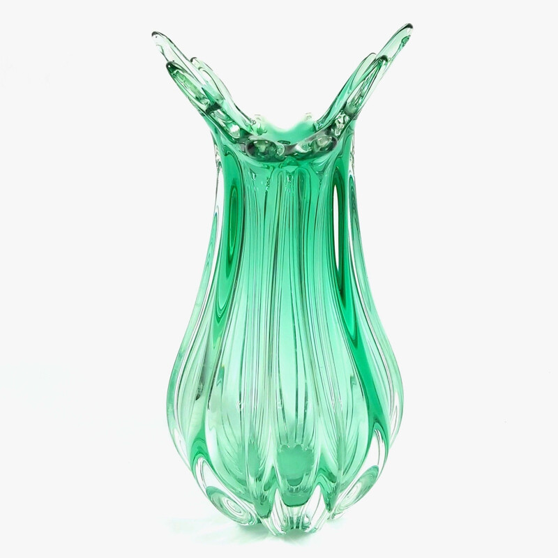 Vase vintage en verre de Murano torsadé de Seguso, Italie 1960
