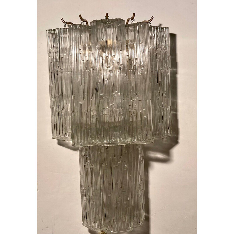 Pair of vintage Murano glass tube wall lamps, 1970s