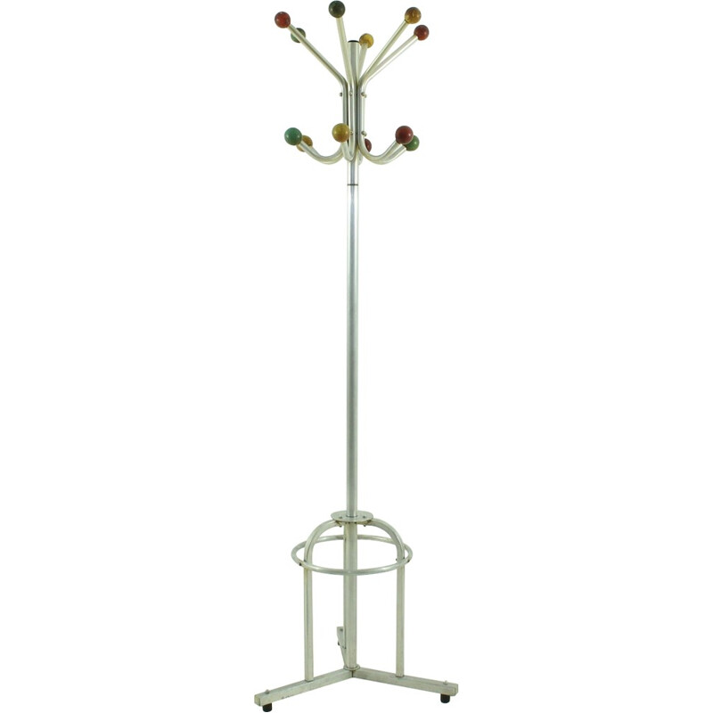 French coat rack in metal and multicolored wood - 1950s