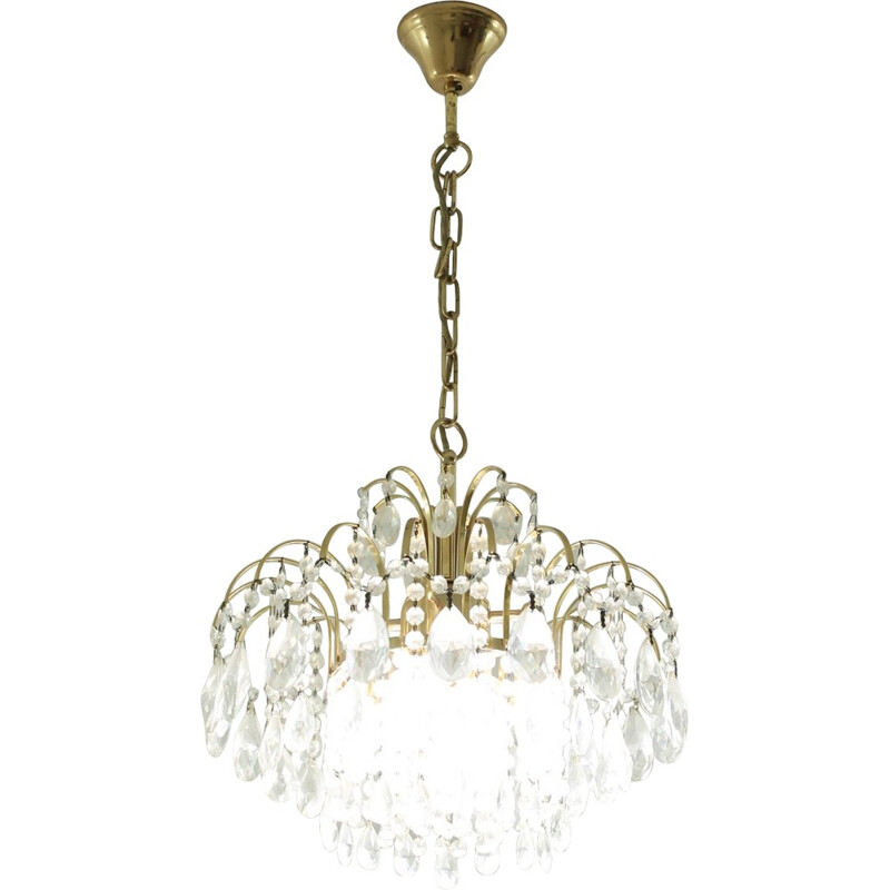 Mid-century chandelier in brass and glass - 1950s