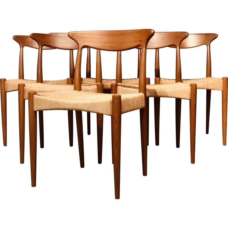 Ensemble de 6 chaises vintage en teck par Arne Hovmand Olsen pour Mogens Kold, 1960
