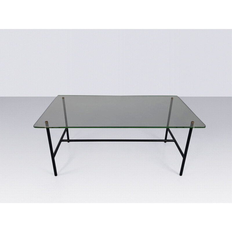 Vintage modernist glass coffee table by Pierre Guariche for Disderot, France 1950s