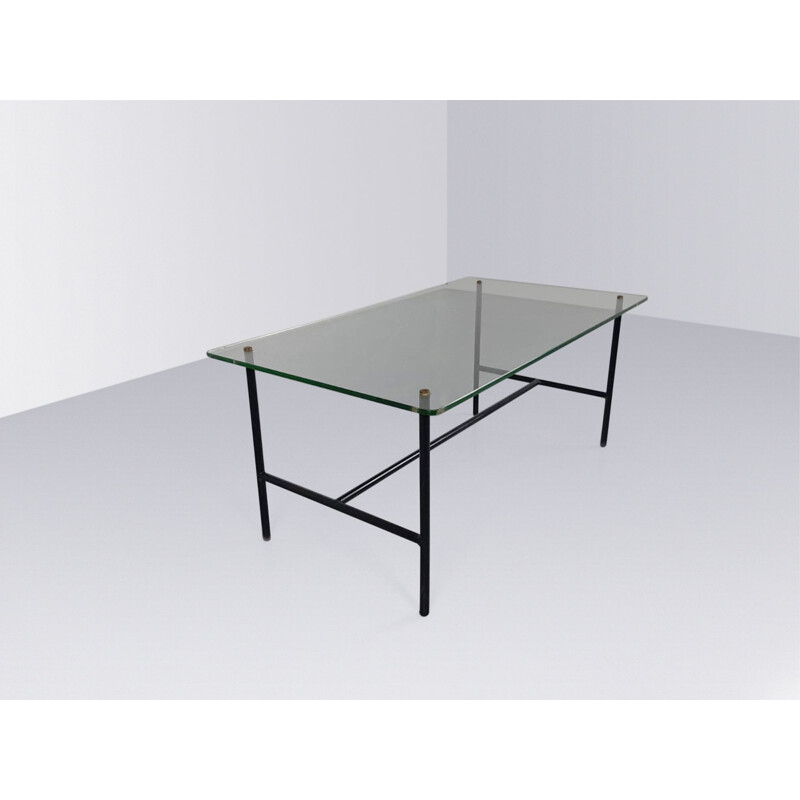 Vintage modernist glass coffee table by Pierre Guariche for Disderot, France 1950s