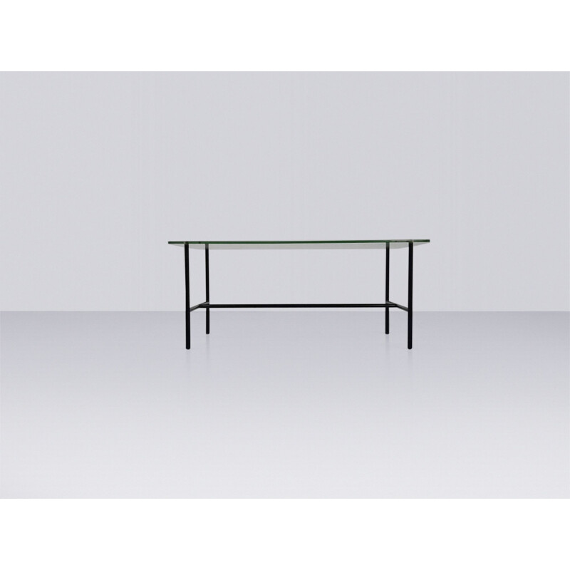 Vintage modernist glass coffee table by Pierre Guariche for Disderot, France 1950s