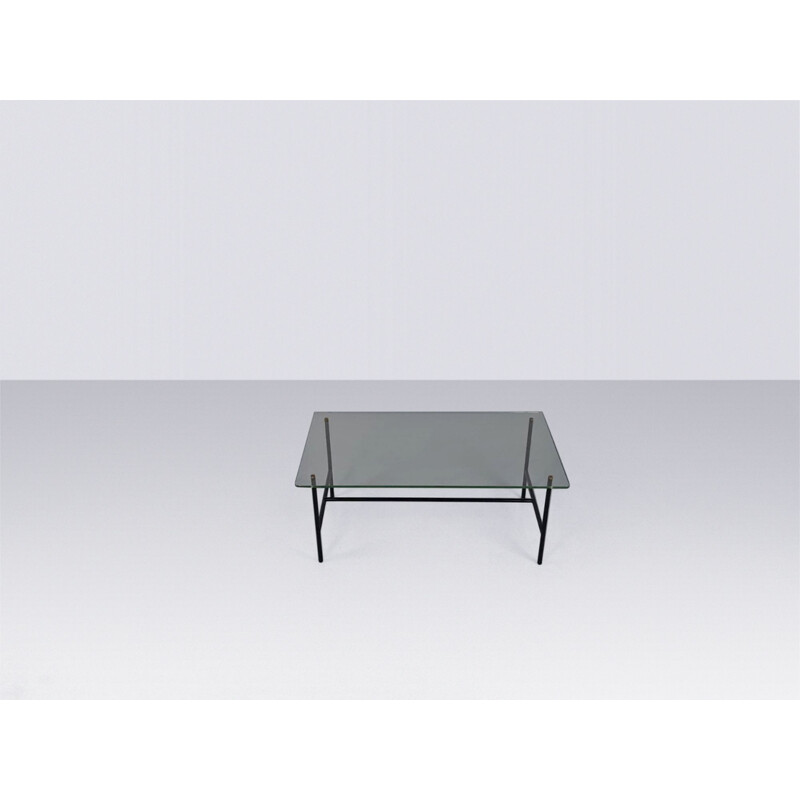 Vintage modernist glass coffee table by Pierre Guariche for Disderot, France 1950s