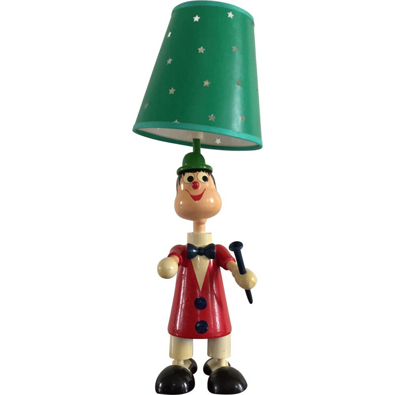 Vintage wooden clown lamp