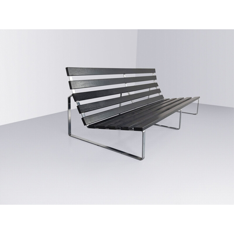 Vintage "Bijenkorf" slatted bench by Kho Liang Ie for Artifort, 1960s