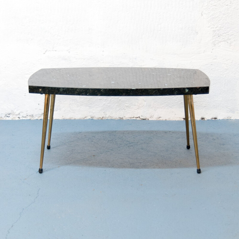 Mid century coffee table in marble and golden brass - 1960s