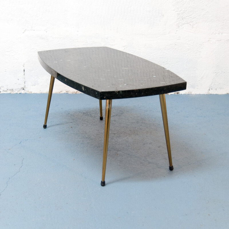 Mid century coffee table in marble and golden brass - 1960s