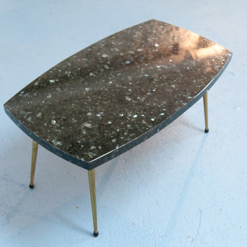 Mid century coffee table in marble and golden brass - 1960s