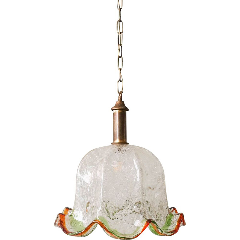 Lámpara de suspensión vintage de cristal de Murano de Carlo Nason para Mazzega, 1970