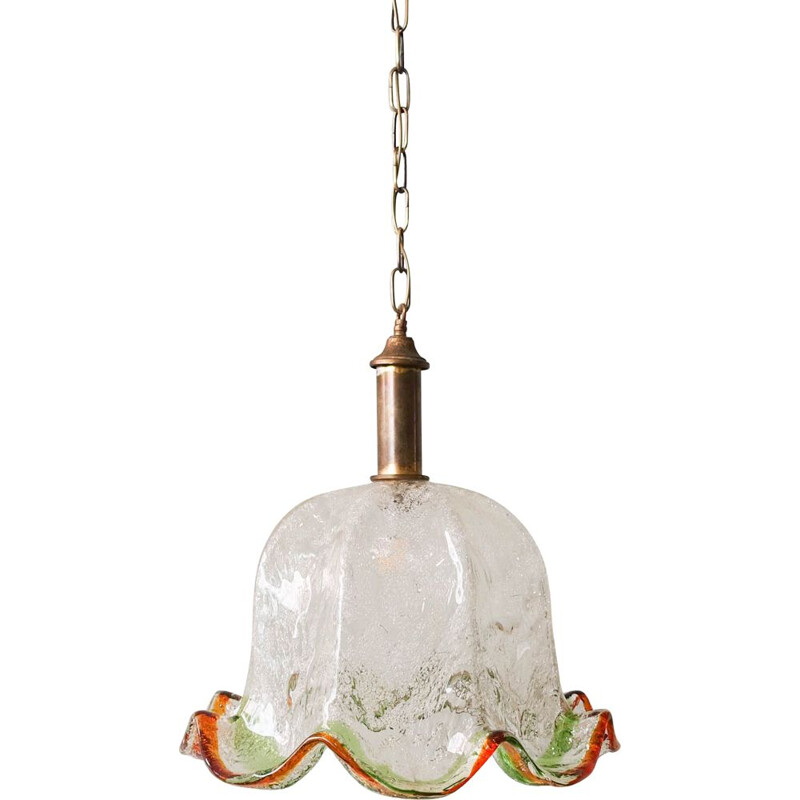 Vintage Murano glass flower pendant lamp by Carlo Nason for Mazzega, 1970s