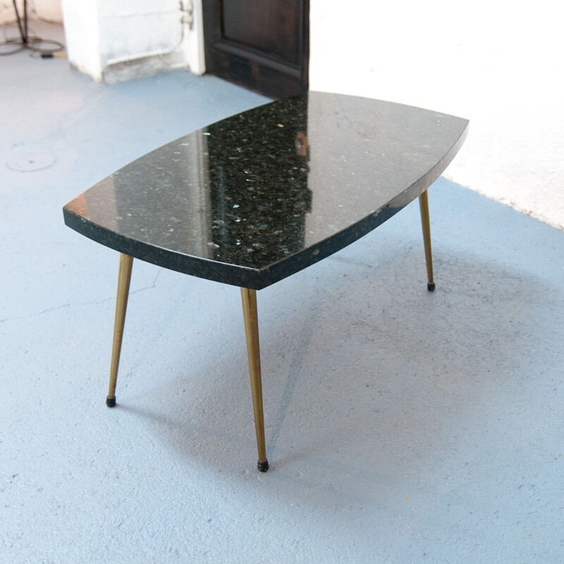 Mid century coffee table in marble and golden brass - 1960s