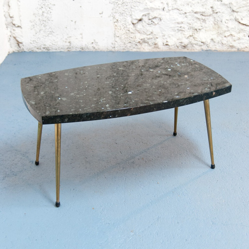 Mid century coffee table in marble and golden brass - 1960s