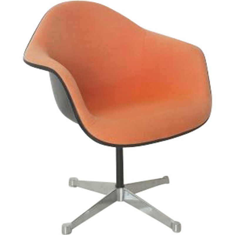 Herman Miller armchair in fiberglass and orange fabric, Charles & Ray EAMES - 1960s