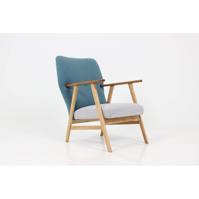 Fauteuil scandinave en hêtre et tissu - 1960