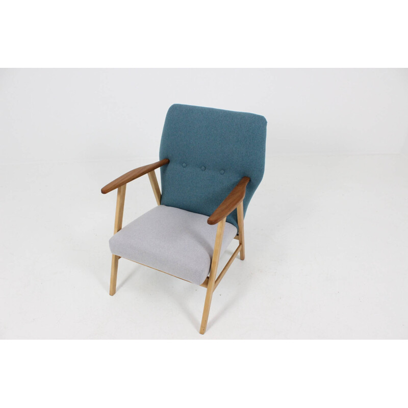 Fauteuil scandinave en hêtre et tissu - 1960