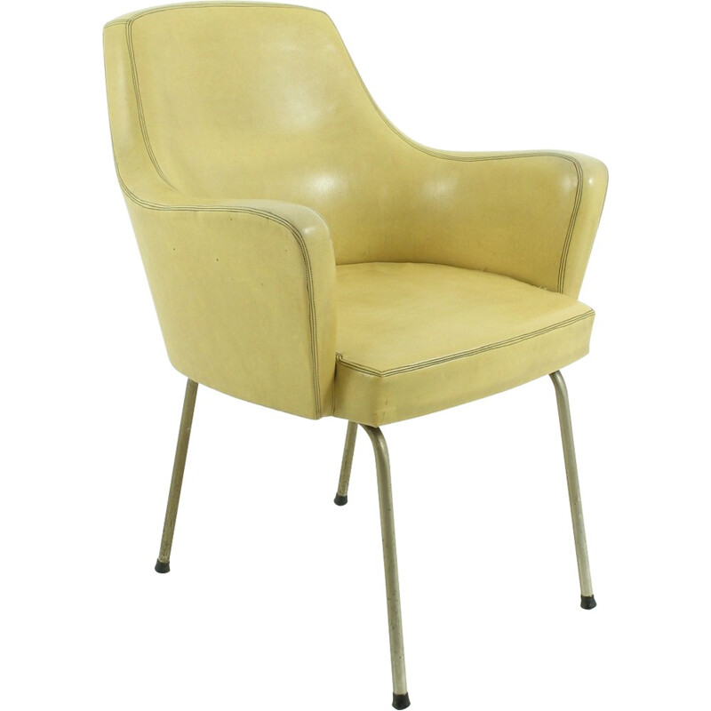 Fauteuil vintage en simili cuir jaune - 1950