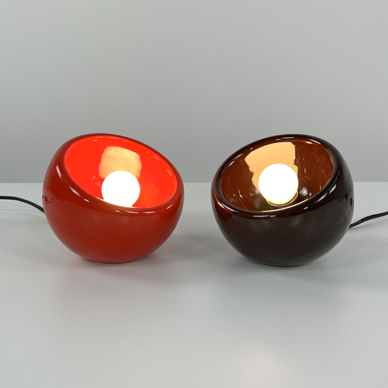 Pair of vintage ceramic "Sphera" lamps by Marcello Cuneo for Gabbianelli, 1970s
