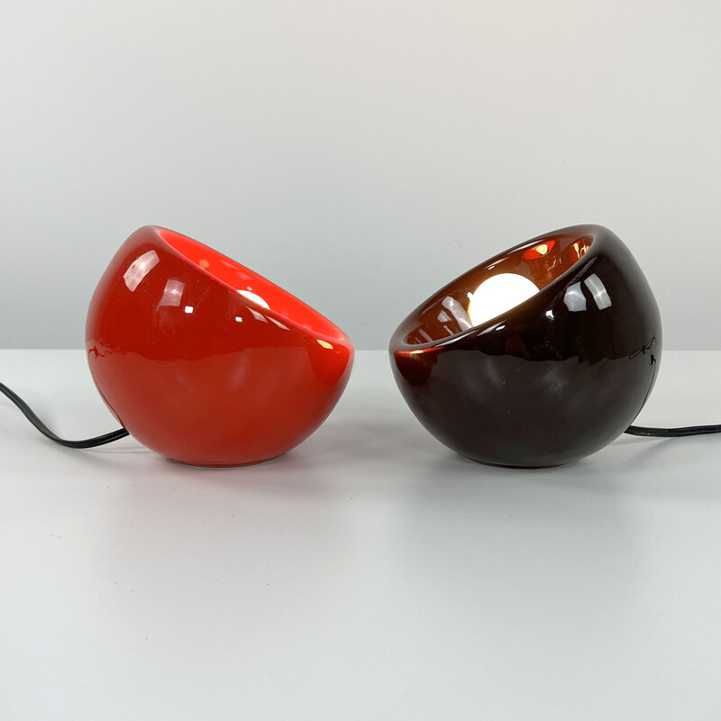 Pair of vintage ceramic "Sphera" lamps by Marcello Cuneo for Gabbianelli, 1970s