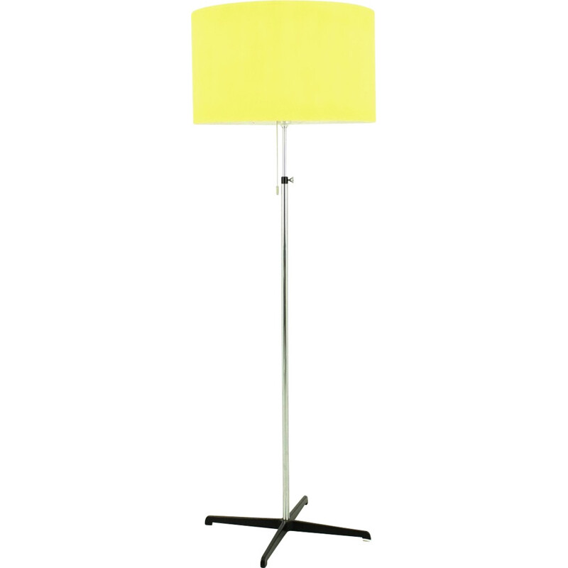 Floor lamp in chromed iron and yellow fabric - 1970s