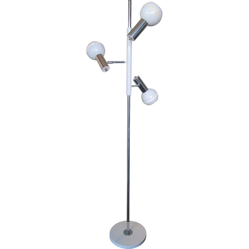 Floor lamp in chromed steel with 3 spots - 1970s