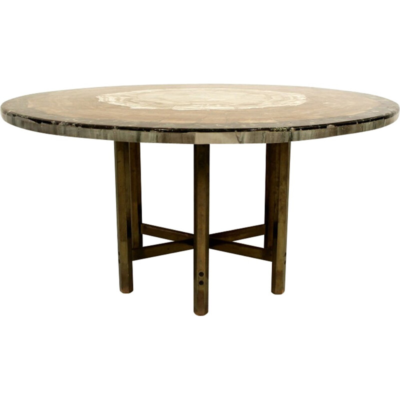 Dining table in bronze and marble, Jules WABBES - 1960s