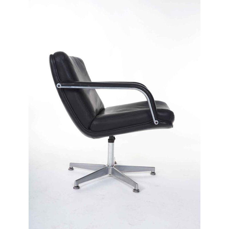 Vintage zwart lederen fauteuil van Geoffrey Harcourt voor Artifort