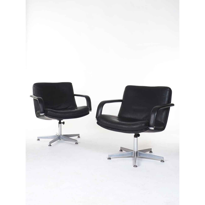 Vintage zwart lederen fauteuil van Geoffrey Harcourt voor Artifort