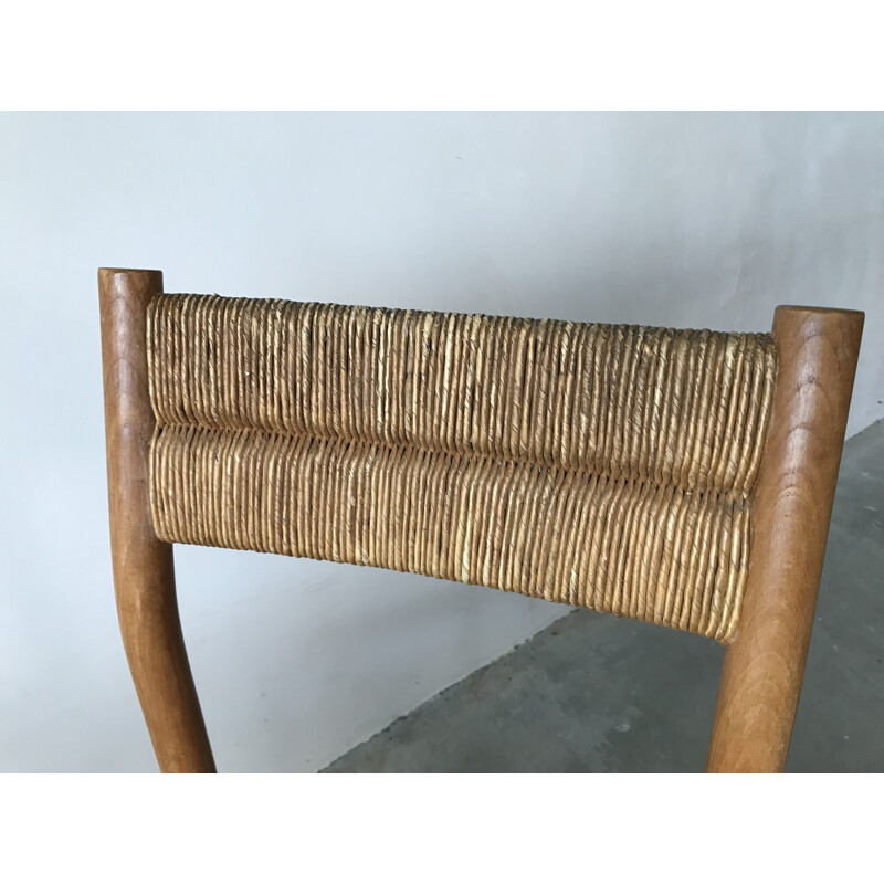 Set of 6 vintage Weekend chairs in ashwood and straw by Pierre Gautier Delaye, 1950s