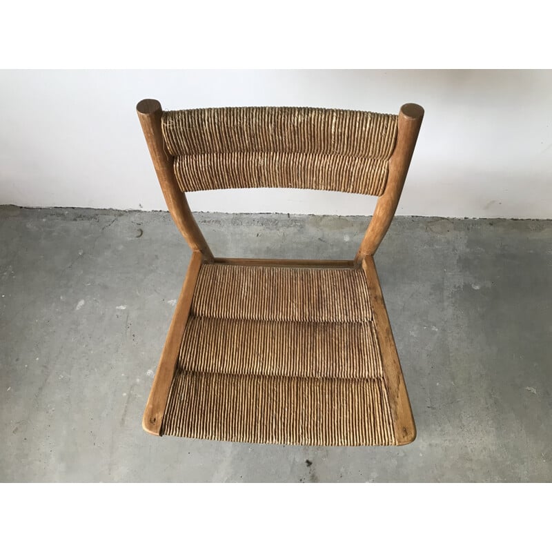 Set of 6 vintage Weekend chairs in ashwood and straw by Pierre Gautier Delaye, 1950s