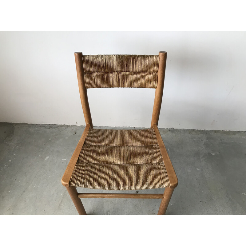 Set of 6 vintage Weekend chairs in ashwood and straw by Pierre Gautier Delaye, 1950s