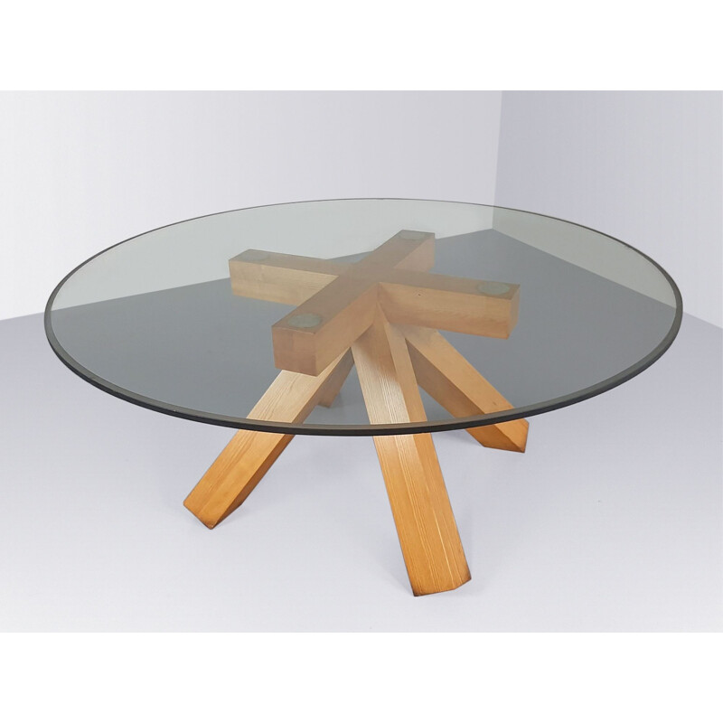 Table vintage La Corte en noyer et verre par Mario Bellini pour Cassina, 1970