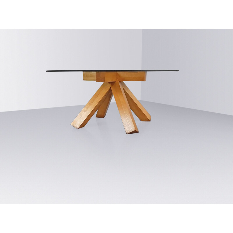 Vintage La Corte walnut and glass dining table by Mario Bellini for Cassina, 1970s