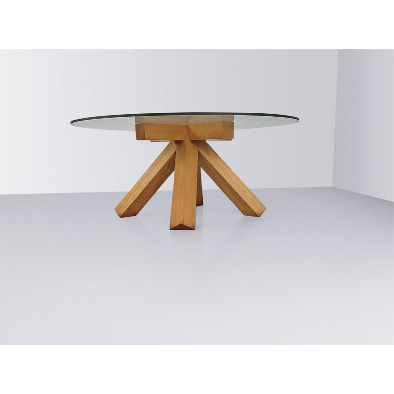 Vintage La Corte walnut and glass dining table by Mario Bellini for Cassina, 1970s