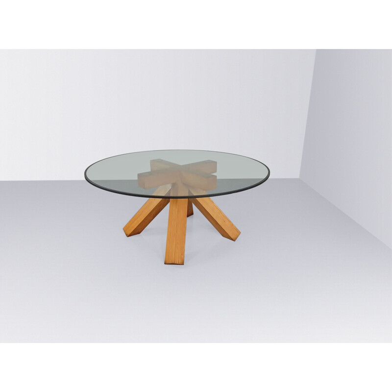 Vintage La Corte walnut and glass dining table by Mario Bellini for Cassina, 1970s